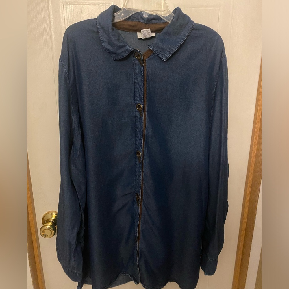 Soft Surroundings Denim Tencel Shirt with Toggle Button Latch Closure